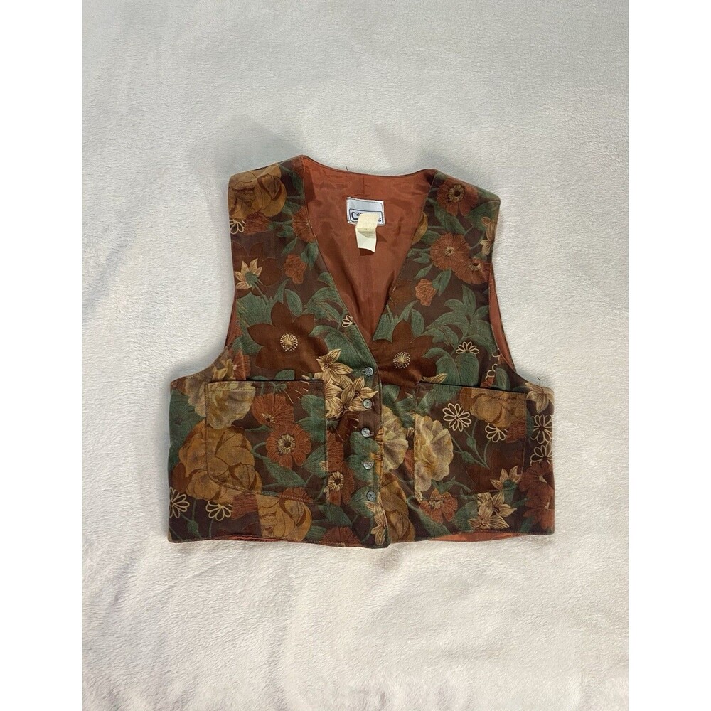 VTG 70s Floral Waistcoat Campus Casuals California Dark Boho Cottagecore Vest